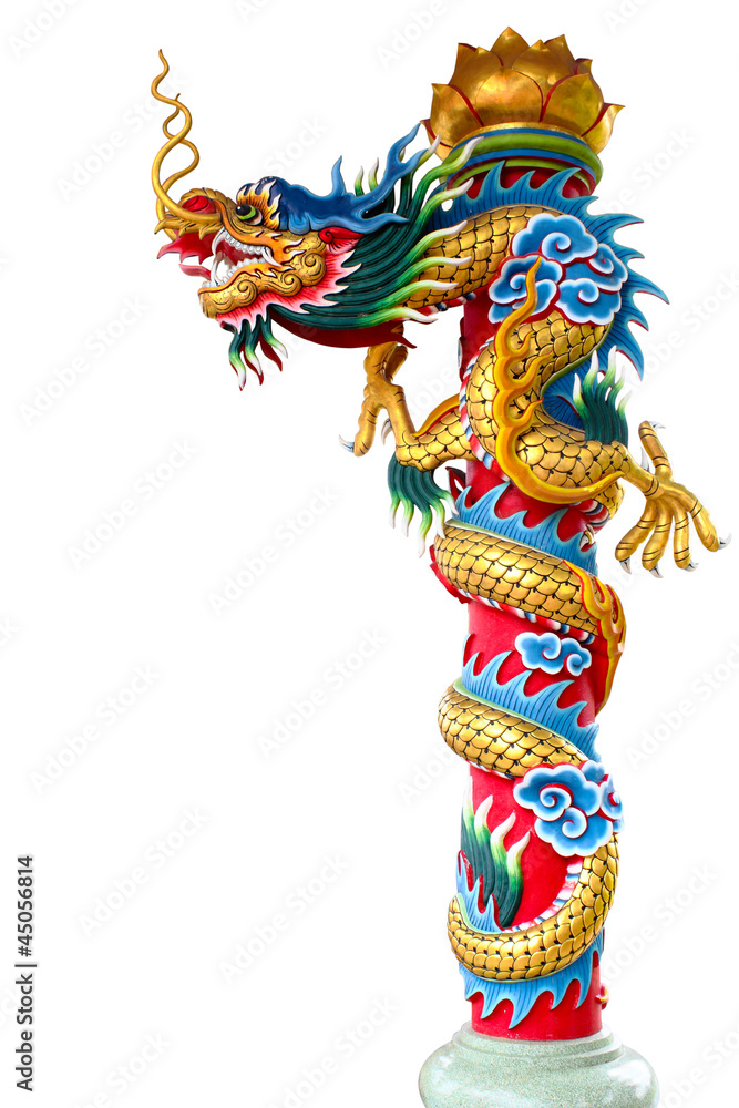 Naklejka premium Chinese dragon statue isolated on white background
