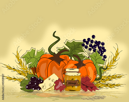 Herbst, Autumn, Kürbis Illustration