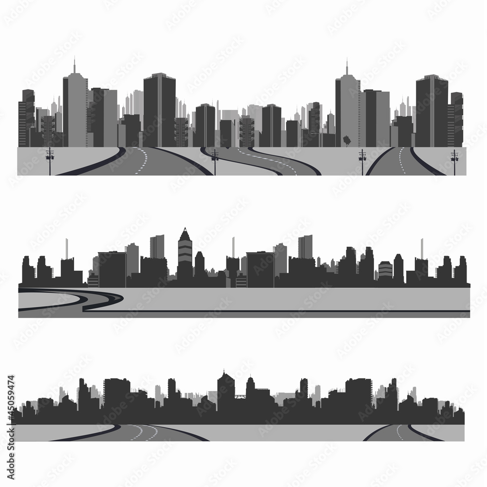 Vector illustration.Highwa y silhouette .City skyline