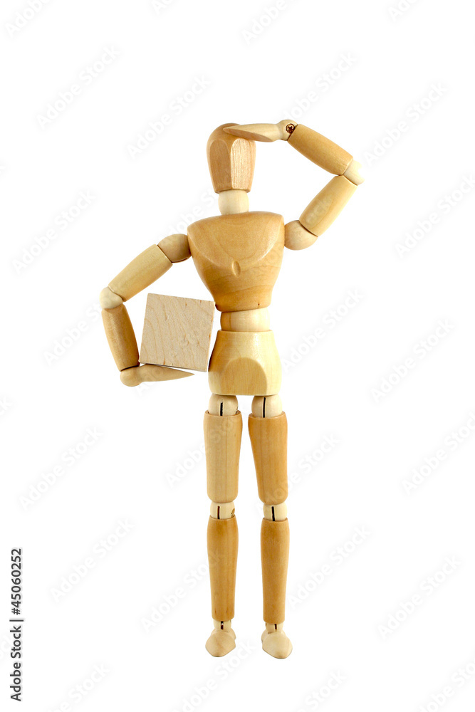 Wooden manikin with package Wooden manikin with package