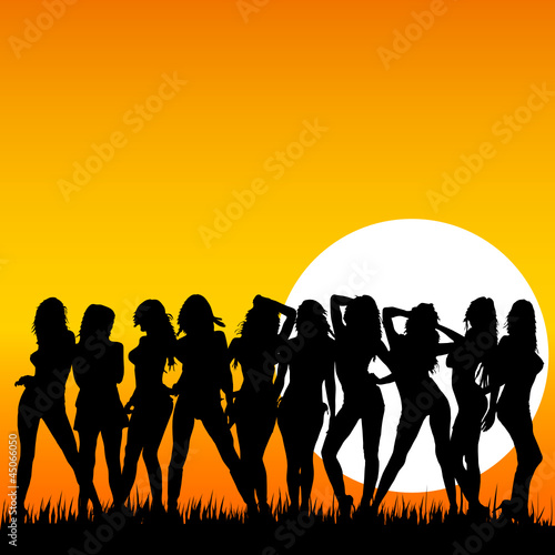 sexy and beauty girls and sunset vector
