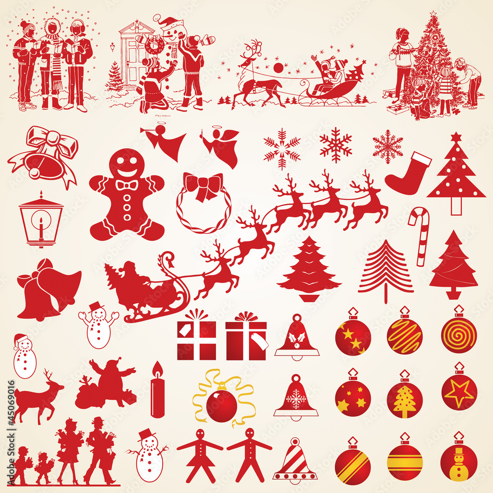 Christmas silhouettes vector, icons pack, christmas elements