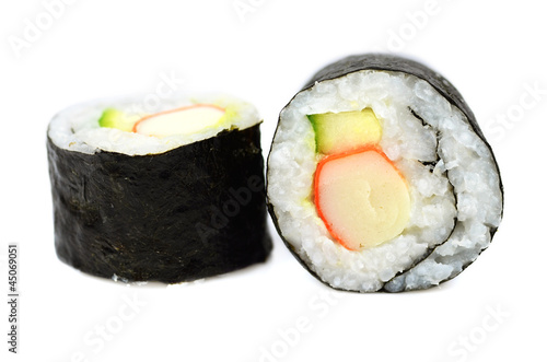 Maki sushi with crab stick and cucumber