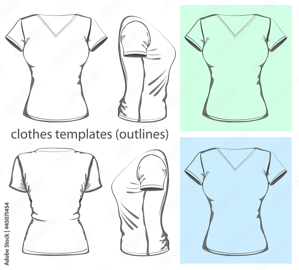 Women s v neck t shirt design template.outline Stock Vector