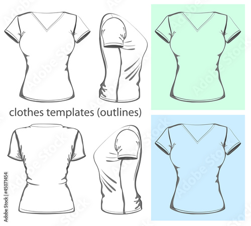 Women's  v-neck t-shirt design template.outline