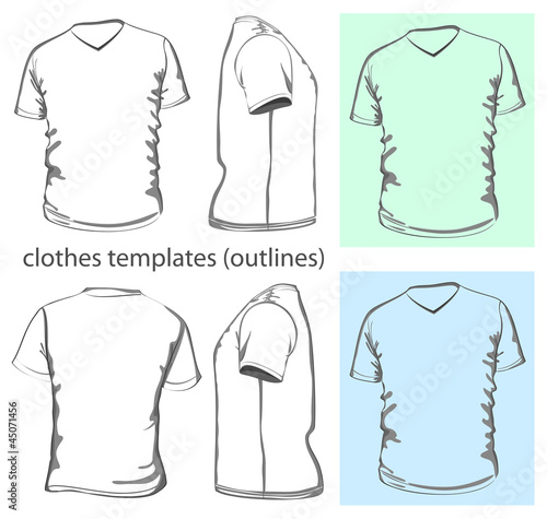 Men's t-shirt design template v-neck. Outline