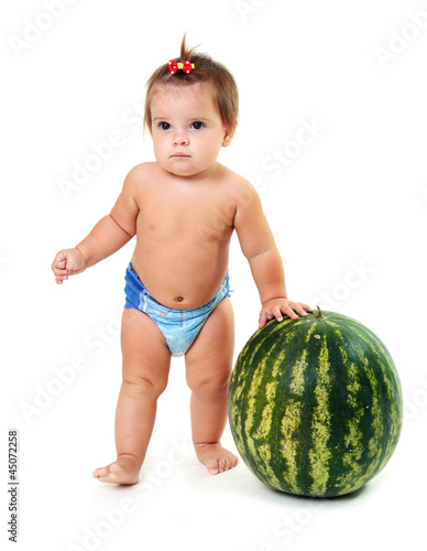 cute little girl and watermelon