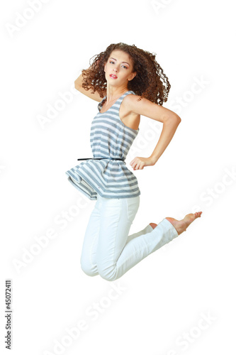 woman jumping in studio
