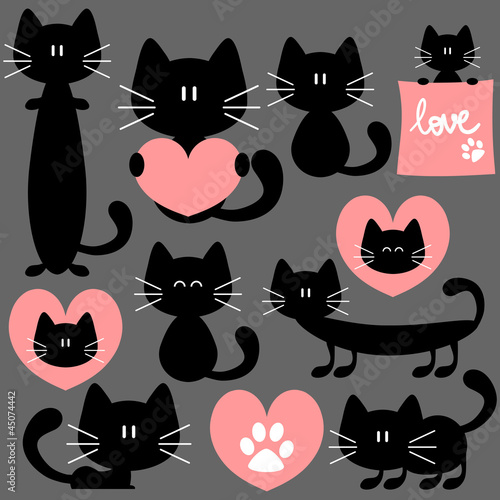 Romantic set of cute cats