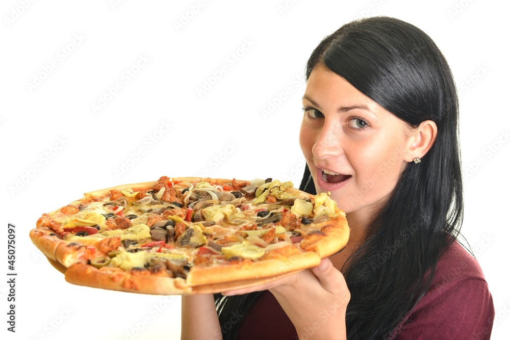 femme et pizza