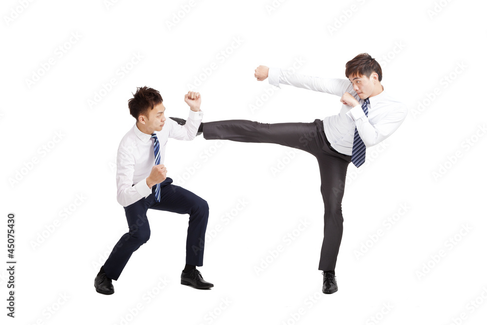 two asian businessman fighting