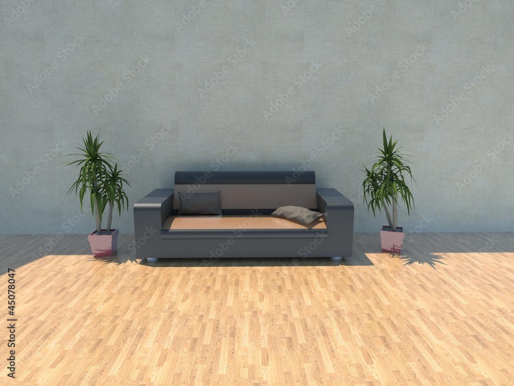 Sofa with plants - obrazy, fototapety, plakaty 
