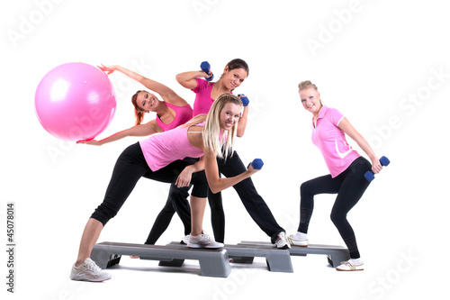 group of fitness instructors with accesories
