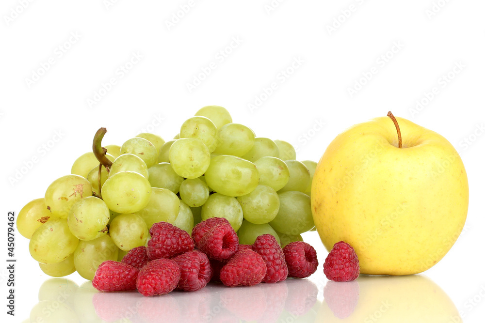 Mix of ripe sweet fruits and berries isolated on white Mix of ripe sweet fruits and berries isolated on white