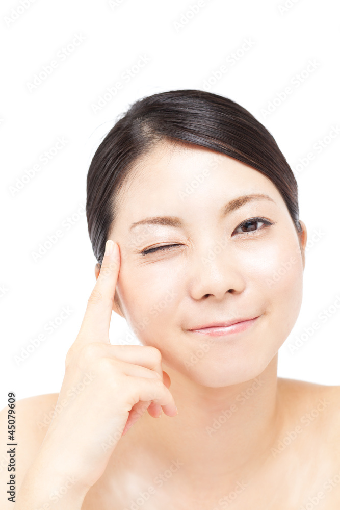 Beautiful young woman on white background. Portrait of asian.