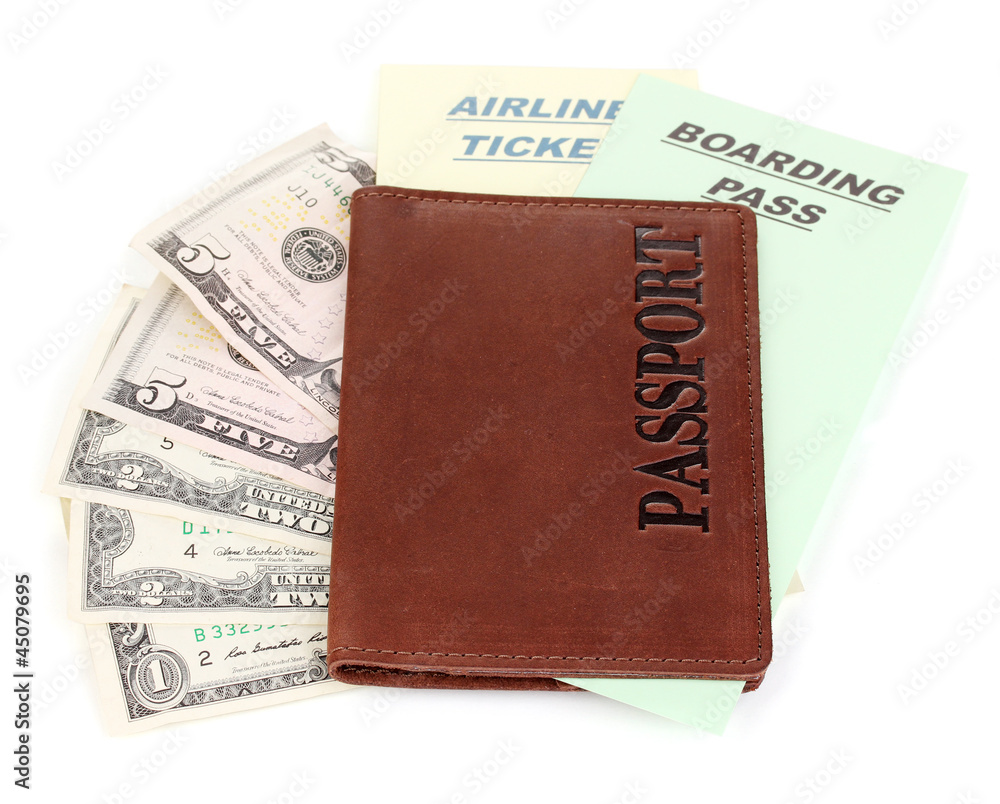 Fototapeta premium Passport and ticket isolated on white
