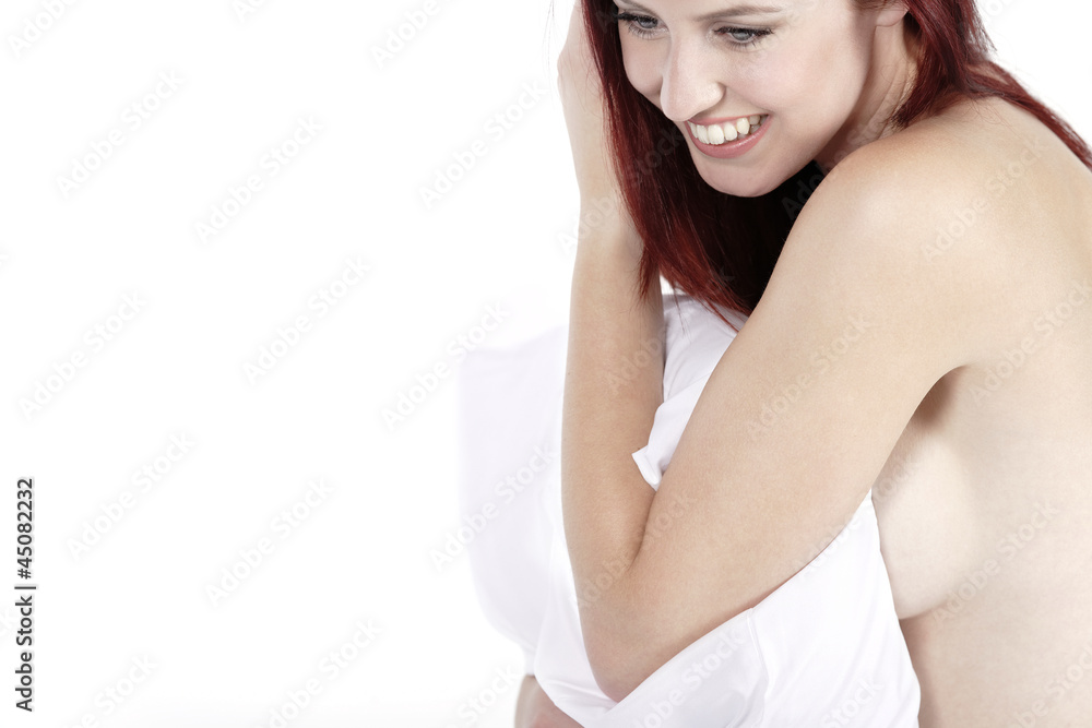 Woman holding pillow Woman holding pillow