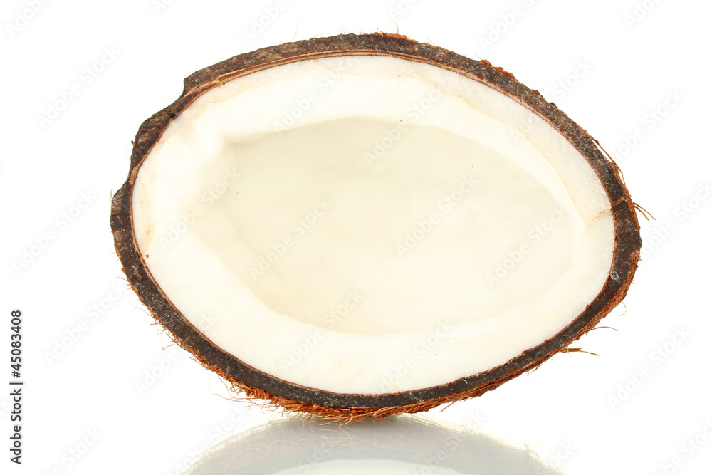 half coconut isolated on white background close-up half coconut isolated on white background close-up