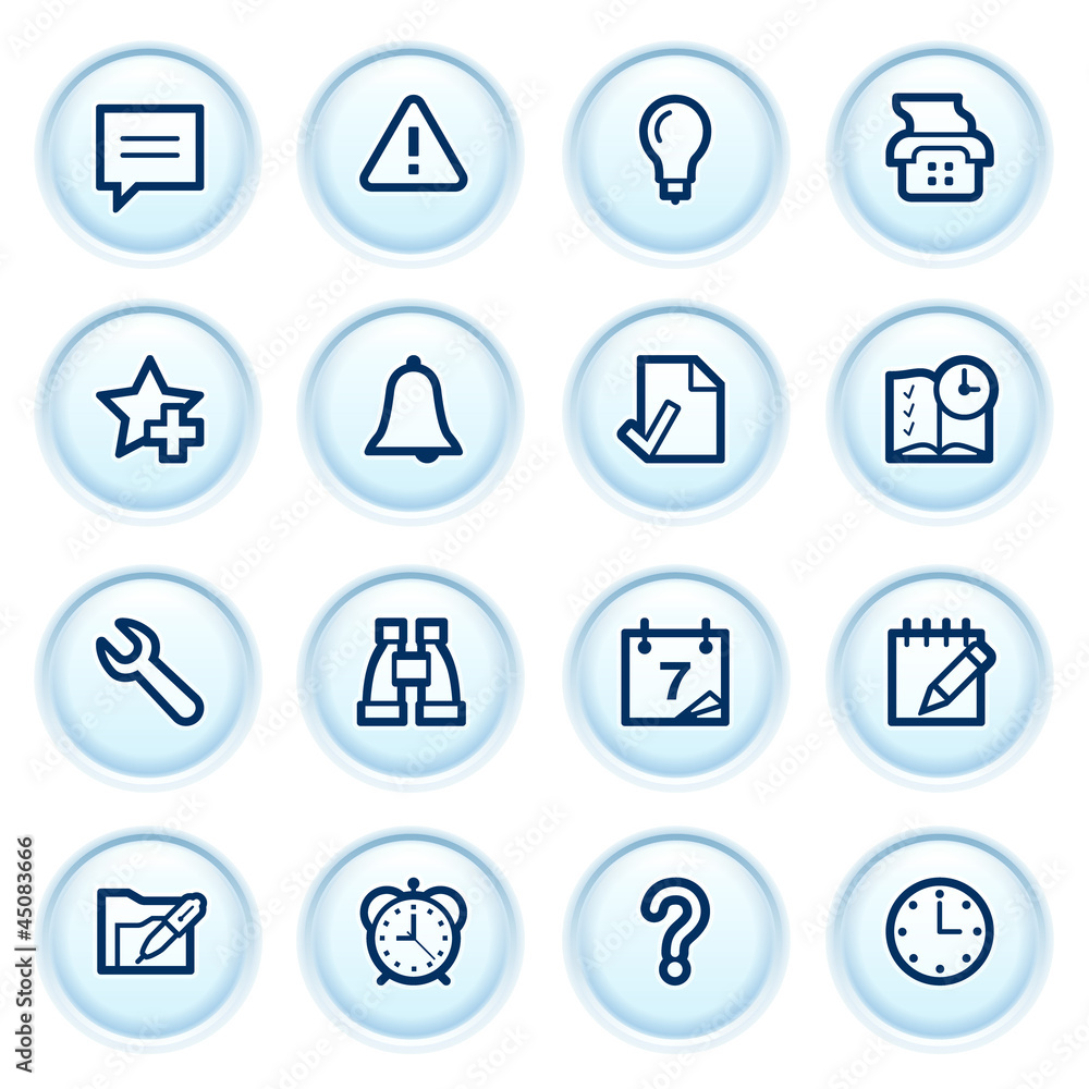 Organizer web icons on blue buttons.