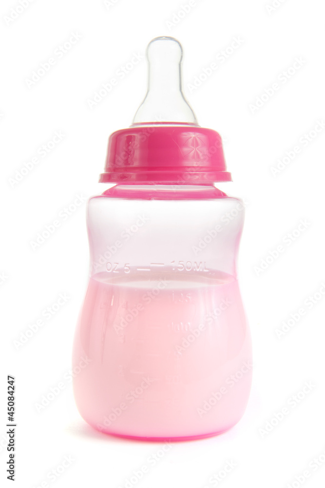 Pink babies bottle on white Pink babies bottle on white
