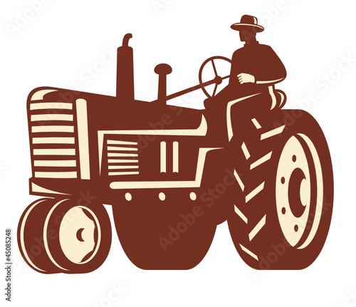 Farmer Driving Vintage Tractor Retro