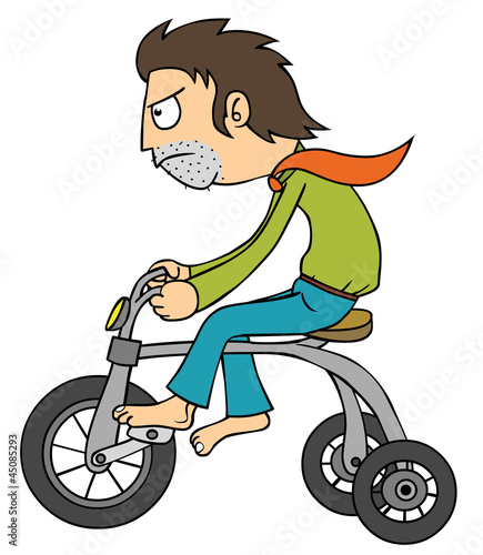 Man using tiny bicycle