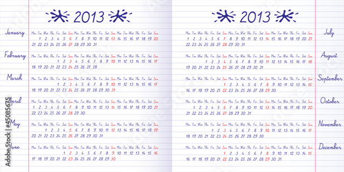 School calendar on 2013 year