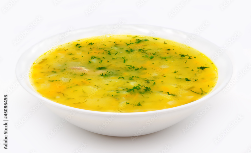 Soup in bowl isolated