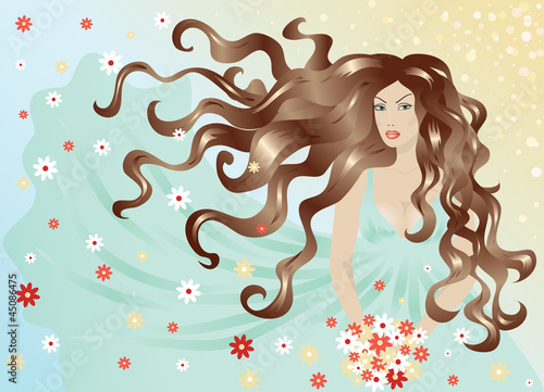 woman with hair and dress flying in the wind