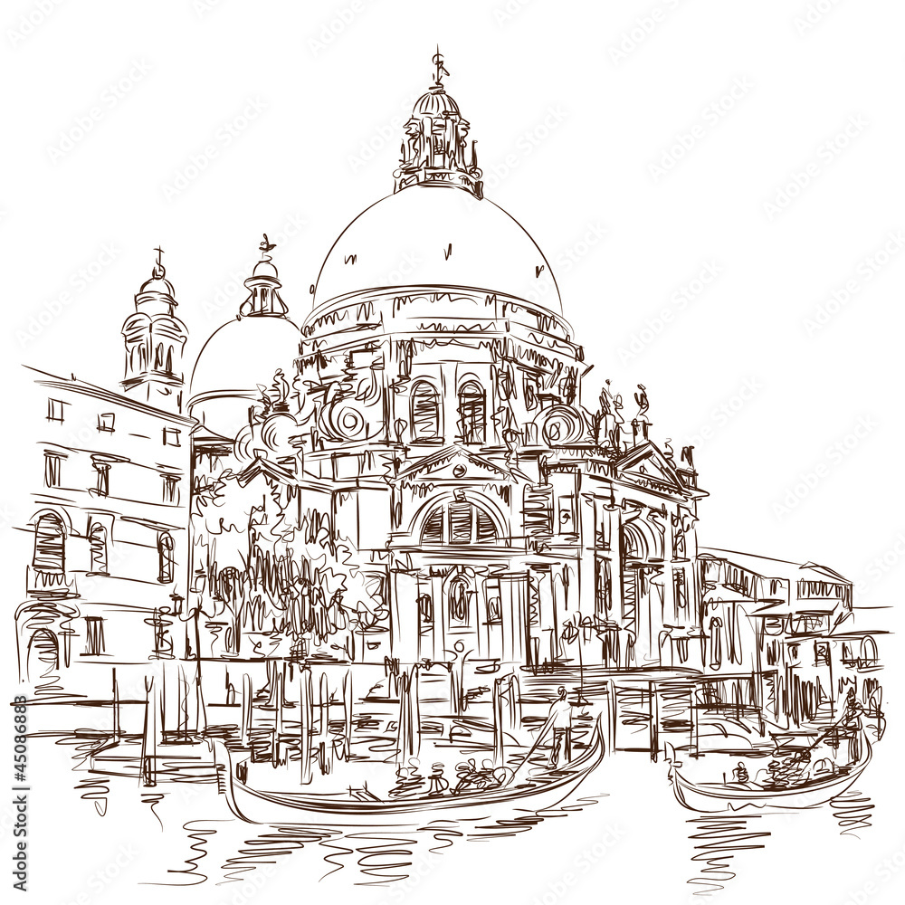 Fototapeta premium Venice - Cathedral of Santa Maria della Salute - vector sketch