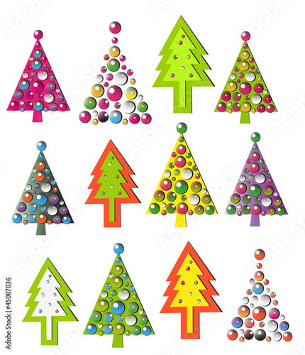set of new year trees