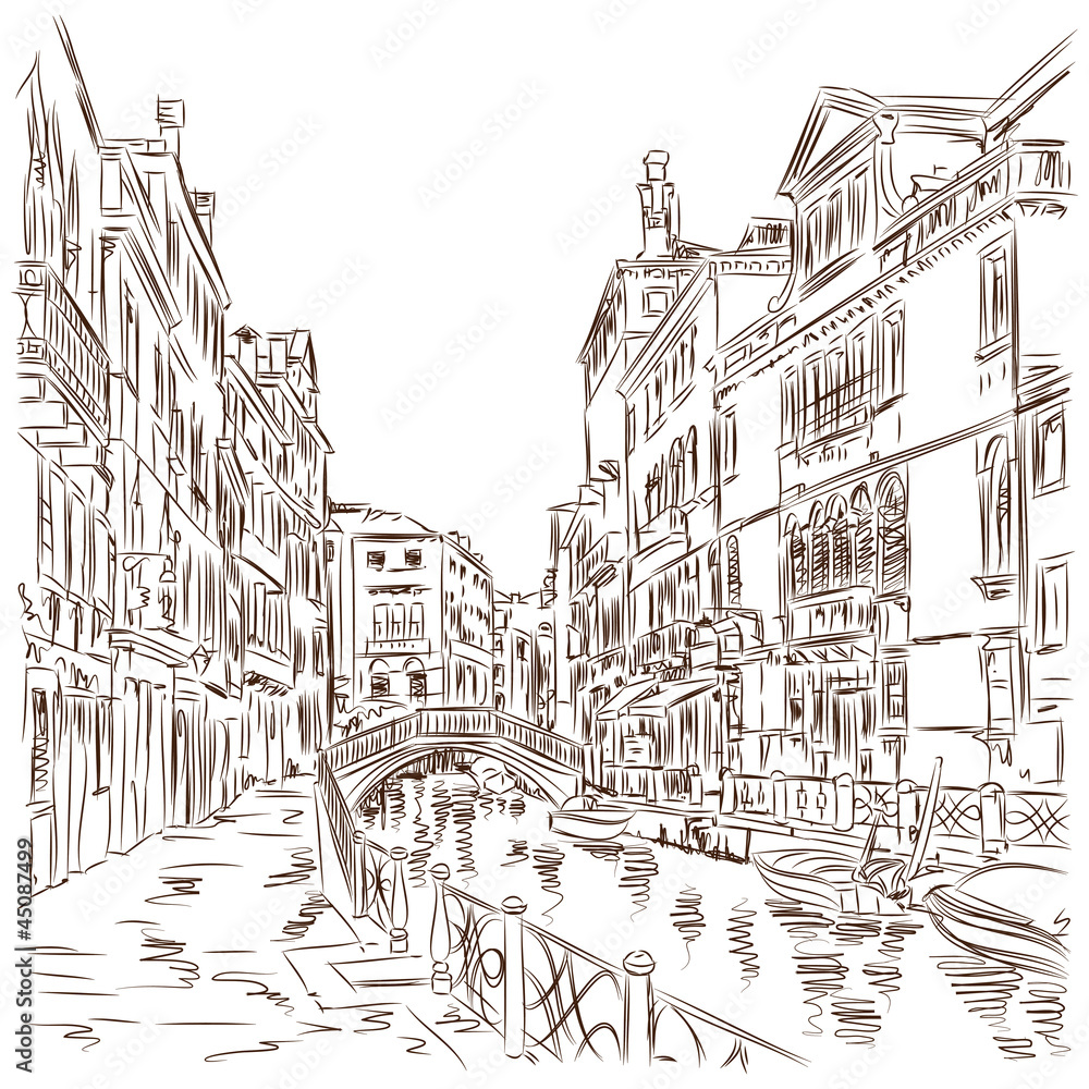 Venice - Fondamenta Rio Marin. Vector sketch