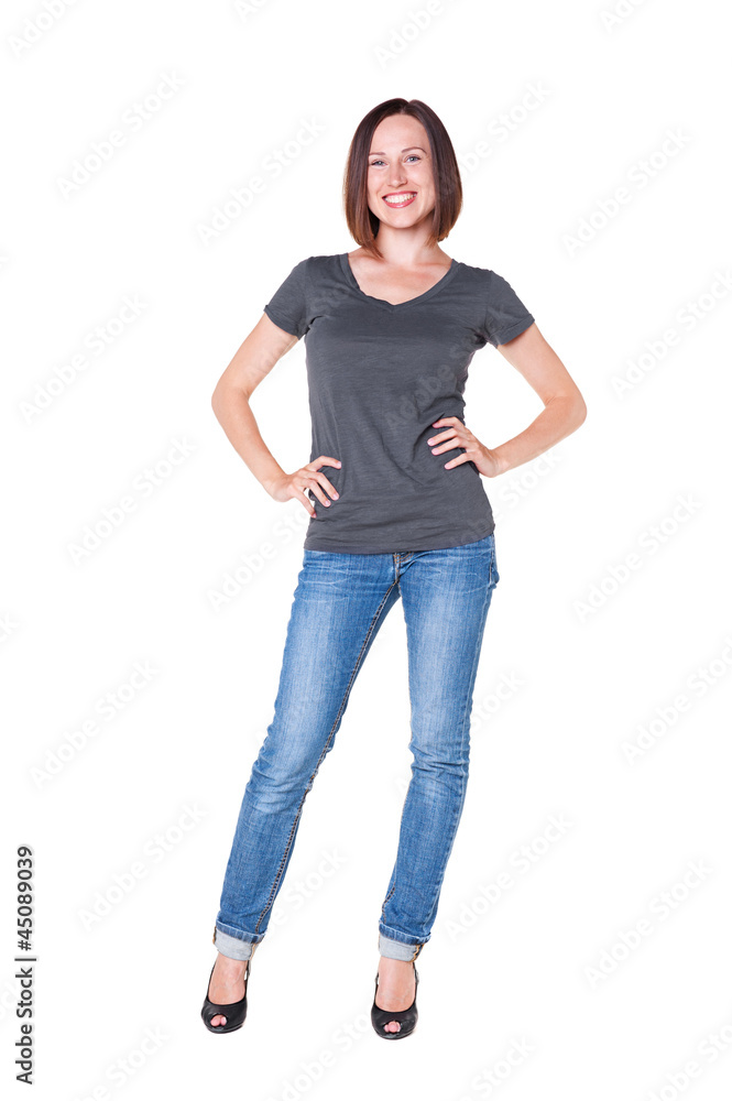 Fototapeta premium happy brunette over white