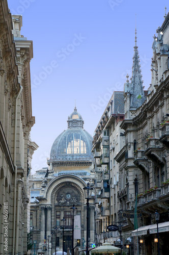 The CEC Palace in Bucharest seen from the Stavropoleos street