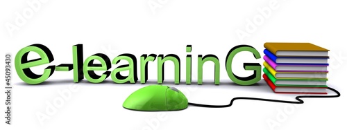 Computer Mouse and books  e-learning concept.