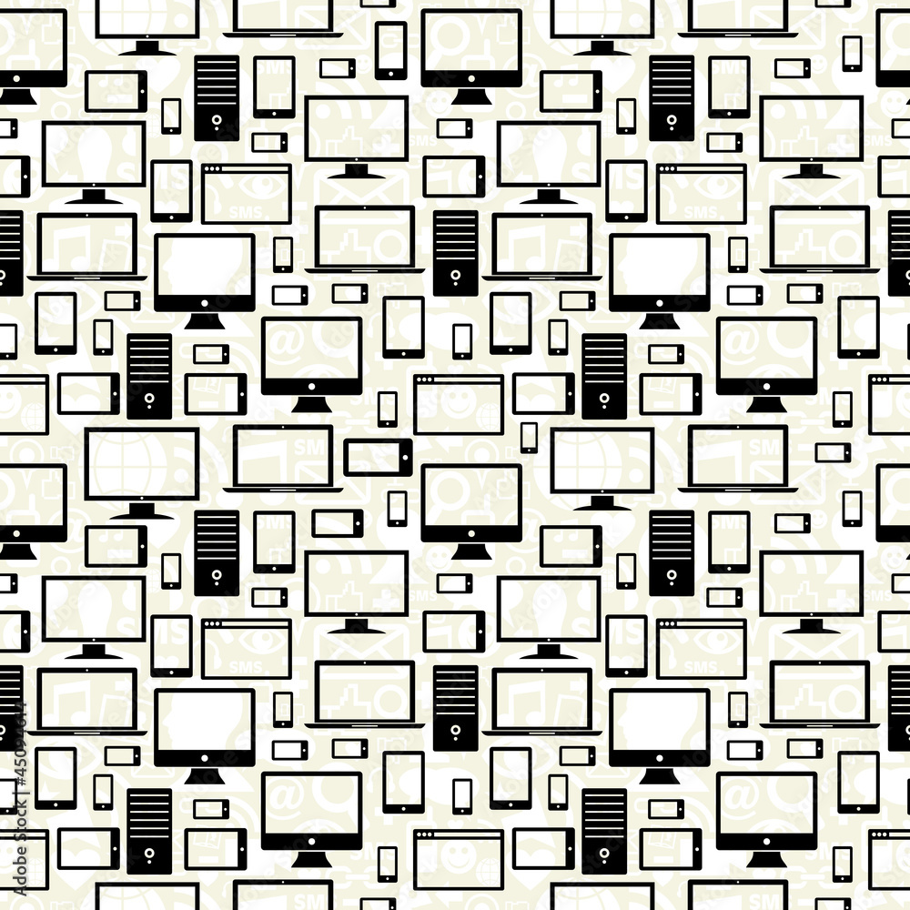 Mobile, computer and tablet icons seamless pattern