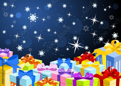 christmas background with colorful gifts