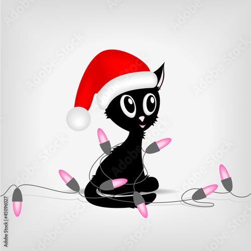 Black kitty with christmas electric lights