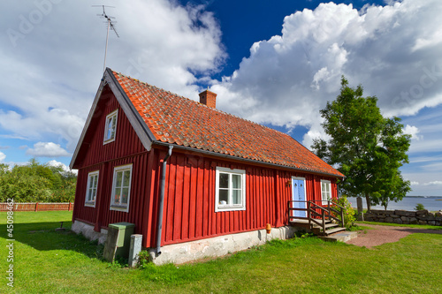 Traditional red Swedish cottage house