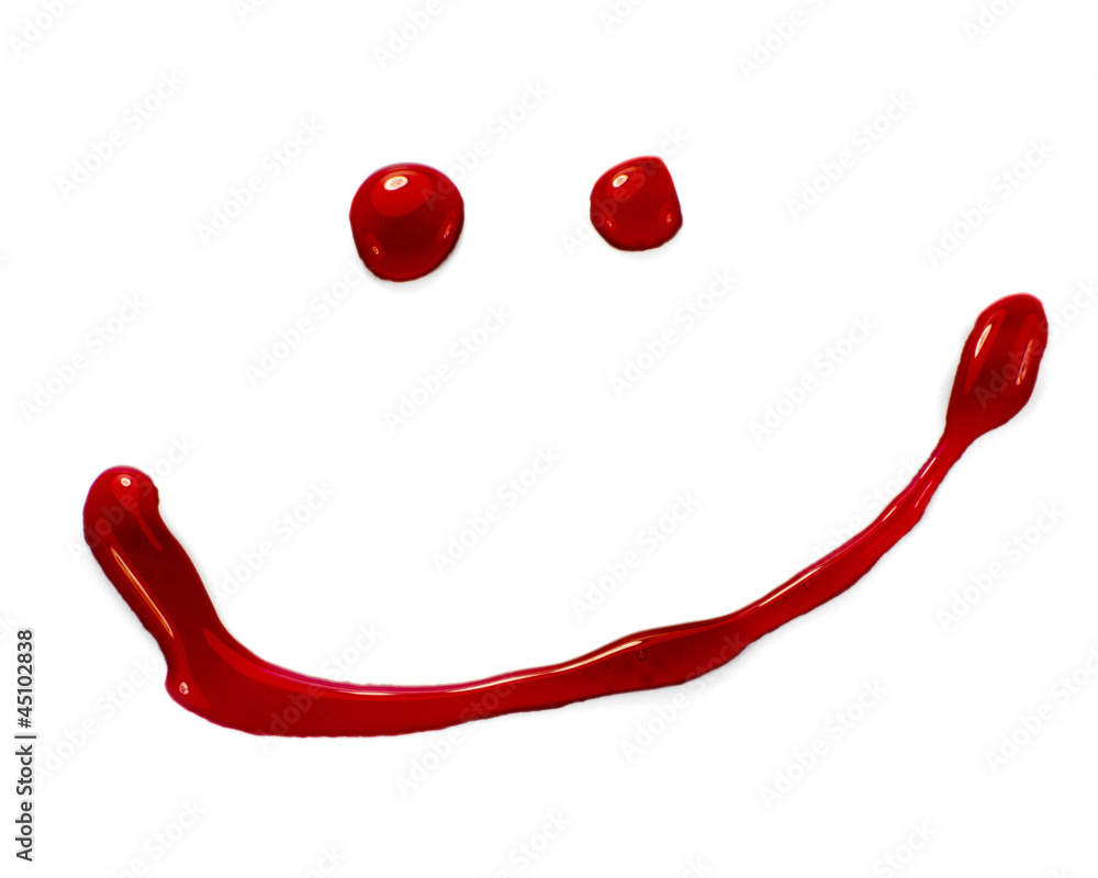 Foto de Blood or red paint droplets smiley face do Stock | Adobe Stock