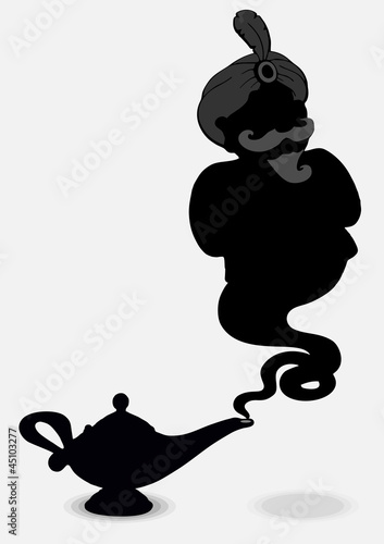 Aladdin's Lamp with a ghost isolated on a gray background