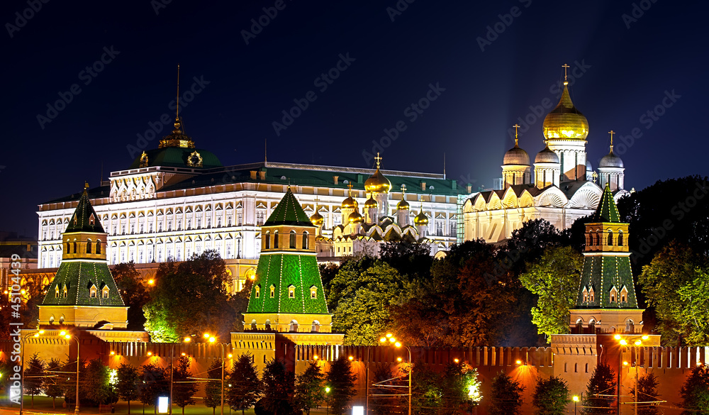 View of Grand Kremlin Palace and cathedrals in Moscow Kremlin
