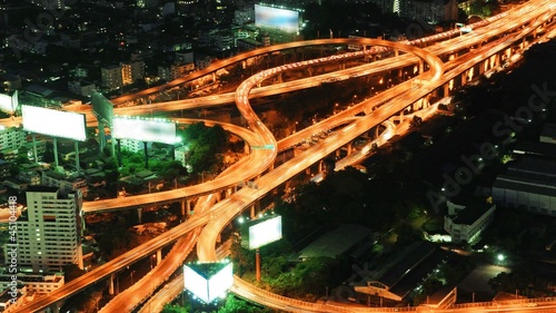 Expressway in the city. Night time lapse Bangkok Thailand