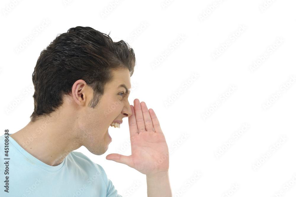 Close-up of an young man yelling Close-up of an young man yelling