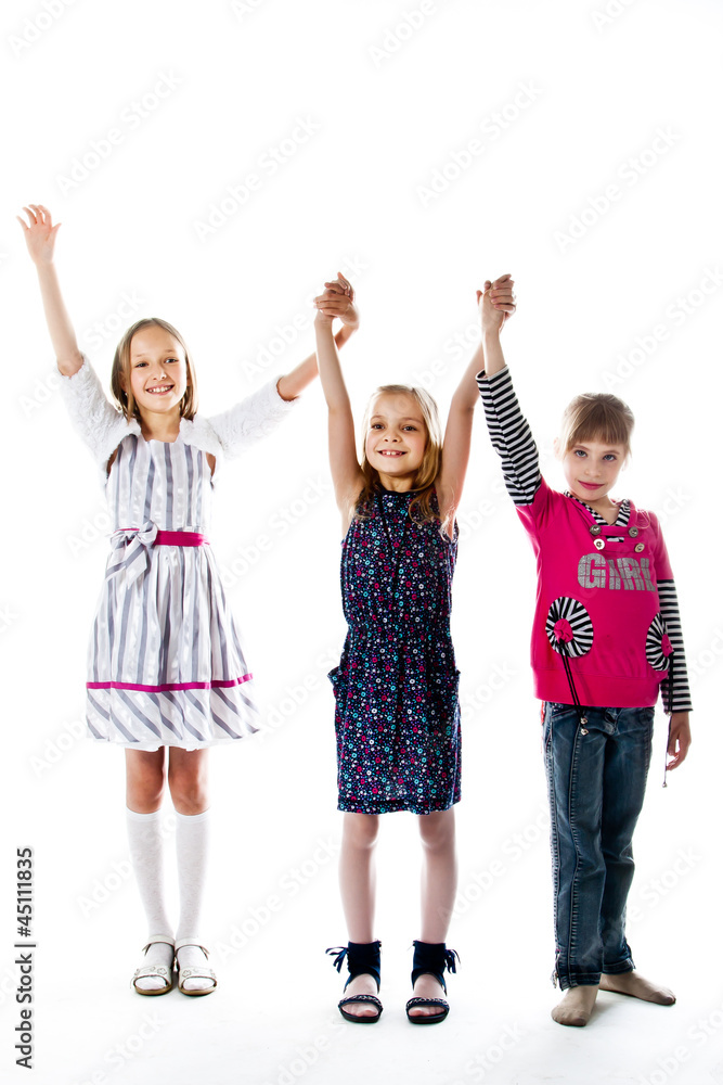 Three little cute girl isolated on white background Three little cute girl isolated on white background