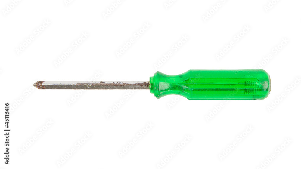 Old rusted green screwdriver isolated Old rusted green screwdriver isolated