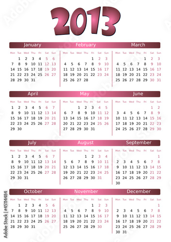 simple editable vector calendar 2013