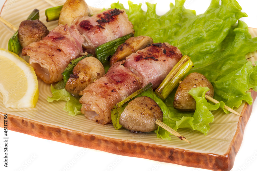 Bacon wrapped grilled Scallops with mushrooms and bacon Bacon wrapped grilled Scallops with mushrooms and bacon