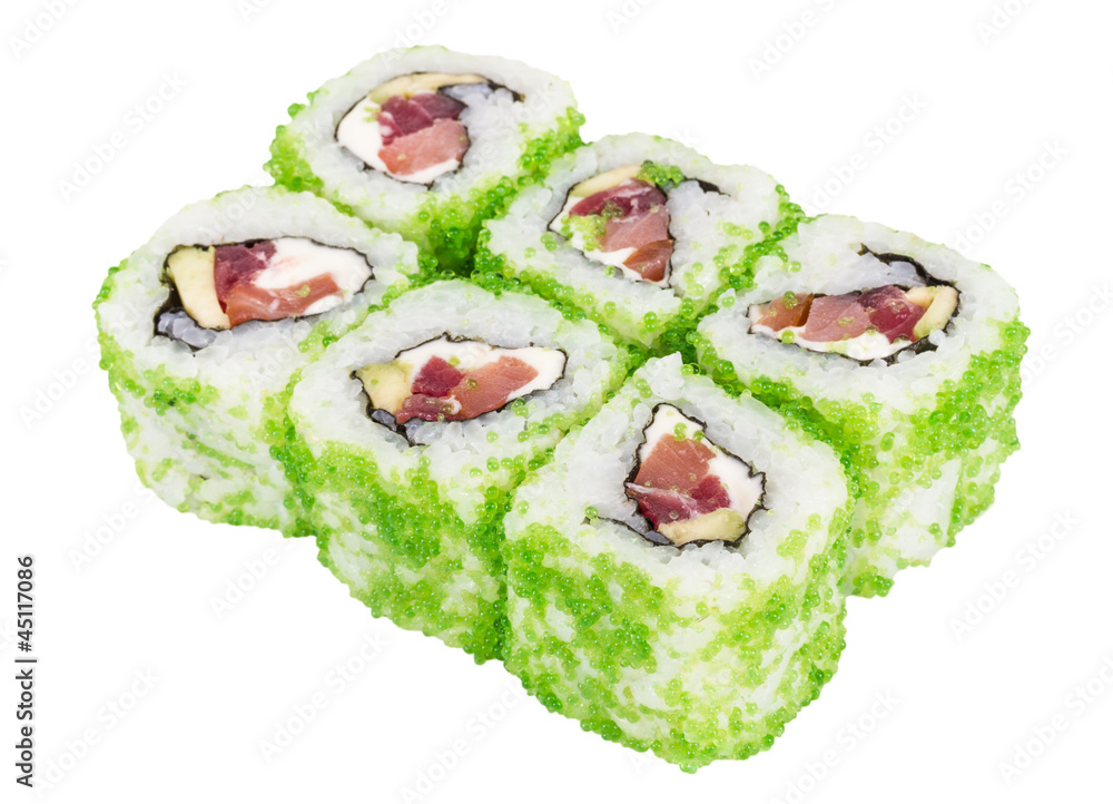 Tobiko Spicy Maki Sushi - Hot Roll with various type of Tobiko ( Tobiko Spicy Maki Sushi - Hot Roll with various type of Tobiko (