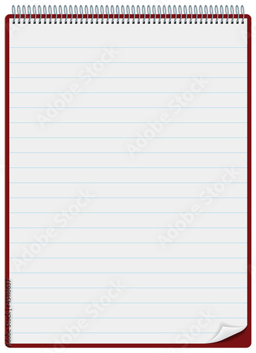 Notepad or clipboard with ruled pages and spiral bound